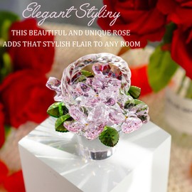 H&D HYALINE & DORA - Figura de cesta de flores de vidrio rosa, regalos de flores para mujeres, cifras coleccionables de flores de vidrio para el hogar, boda, decoración de Navidad (con 5 flores)