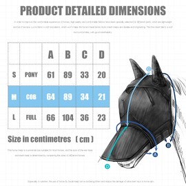 Horse Fly Mask,Horse Fly Mask with Nose,Masks for Horses with Ears,Ear Bonnet for Horses,Donkey Mask Fabric with Purple Line Protection Soft Mesh for Horse Summer(Blue, M)