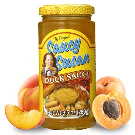 Saucy Susan Peking Duck Sauce 9.5 oz Jar – Sweet & tangy apricot-peach sauce with spices; ideal for glazing, dipping & marinating; great for egg rolls, chicken, pork & wings.