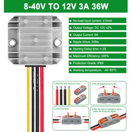EAGWELL DC 8-40v to 12v Converter 3A 36W Step Down Converter Voltage Reducer IP68 Waterproof Transformer for Golf Cart Truck Boat Vehicle