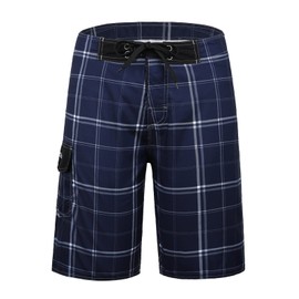 Nonwe - Bermudas de playa para hombre resistentes y ligeras Shorts con forro, Deep Blue(plaid), 30