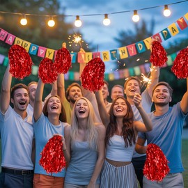 LAOTIDui 4PCS Sports Dance Party Cheerleading Pom Poms with Spirited Fun Cheer Metallic Foil Handle for Squad Team Football Softball Basketball Tennis Outdoor Games 30 Grams