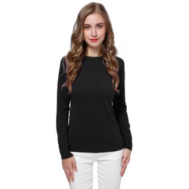 WOSICA Women's 100% Pure Cashmere Long Sleeve Crew Neck Sweater (M, Black)