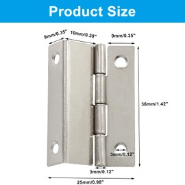 Augiimor 10 Pcs Silver Three Fold Hinges Box Hinge Hardware with Screws for Jewelry Box,Wooden Case,Cabinet, and Furniture (4 Holes, 1.42 x 1 Inch,Style 2)