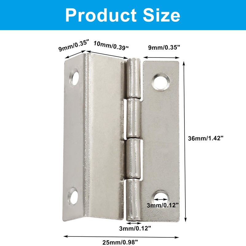 Augiimor 10 Pcs Silver Three Fold Hinges Box Hinge Hardware