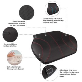 Aukee Lumbar Support for Car, Genuine Leather Memory Foam Pillow Lower Back Cushion for Office Chair with Adjustable Strap (Black)