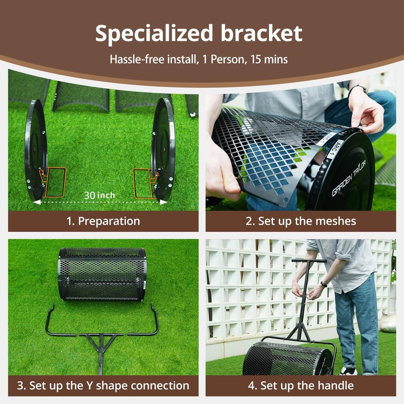 Compost Spreader 30 Inch Peat Moss Spreader with Installation Support