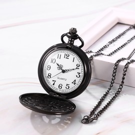 JewelryWe Steampunk Poker Pocket Watch: Men Women Vintage Round Analog Quartz Watch Classic Pendant Necklace Watch with Chain for Christmas