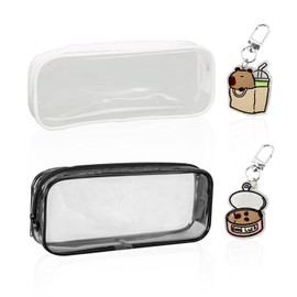 DHSBGWSX Pack of 2 Transparent Pencil Cases, 2 Pieces Keychain Pendants, Waterproof Stationery Bag, Small Cosmetic Bag, Travel Storage Bag, Practical Storage Bag, multicoloured, simple