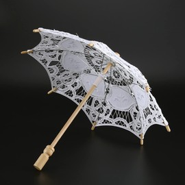 Lace Umbrella with Wood Handle, Elegant Lace Canopy, Parasol Sun Umbrellas, Photography Decoration for Wedding, Event, Party and Daily Use, Small or Large, White or Ivory (S)