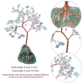 Nupuyai Aquamarine Crystal Money Tree with Raw Fluorite Stone Base, Fengshui Crystals Figurine Healing Stone Spiritual Tree Ornament for Home Office Decor