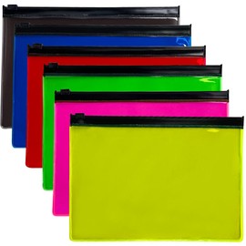 TotePrint 6 Pack Neon Zipper Cosmetic Bag,8.26"x5.5",Travel Small Storage Bag Pencil Pouch Multicolour pen bags Multipurpose for Office Suppliers