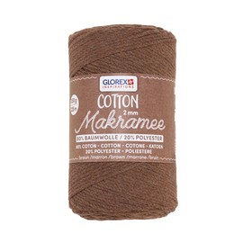 GLOREX 5 1008 31 - Macrame Cotton 2 mm, 250 g, Brown, Length 225 m, Triple Twist Cotton Yarn, 100% Cotton, for Crocheting, Knitting, Knotting and Designing