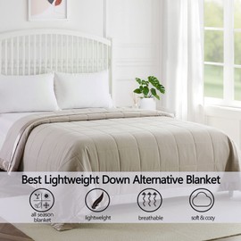 COMFLIVE Down Alternative Blanket, Twin Size Blanket with Satin Trim - Bed Blanket for All Seasons - Winter Summer Comfort Soft 68"x90" (Taupe, Twin)