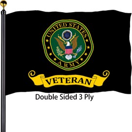 Army Veteran Emblem Flags 3x5 Outdoor Double Sided 3 Ply Heavy Duty Army Veteran Gold Crest Military Flags Banner for Outside with 2 Brass Grommets UV protection Fade Resistant for Indoor Outdoor