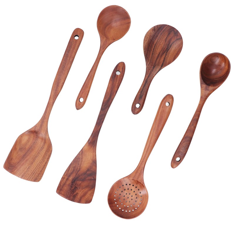 Kitchen Utensils Set Wooden Spatulas Spoons Comfortable Grip Minimaliset Kitchen