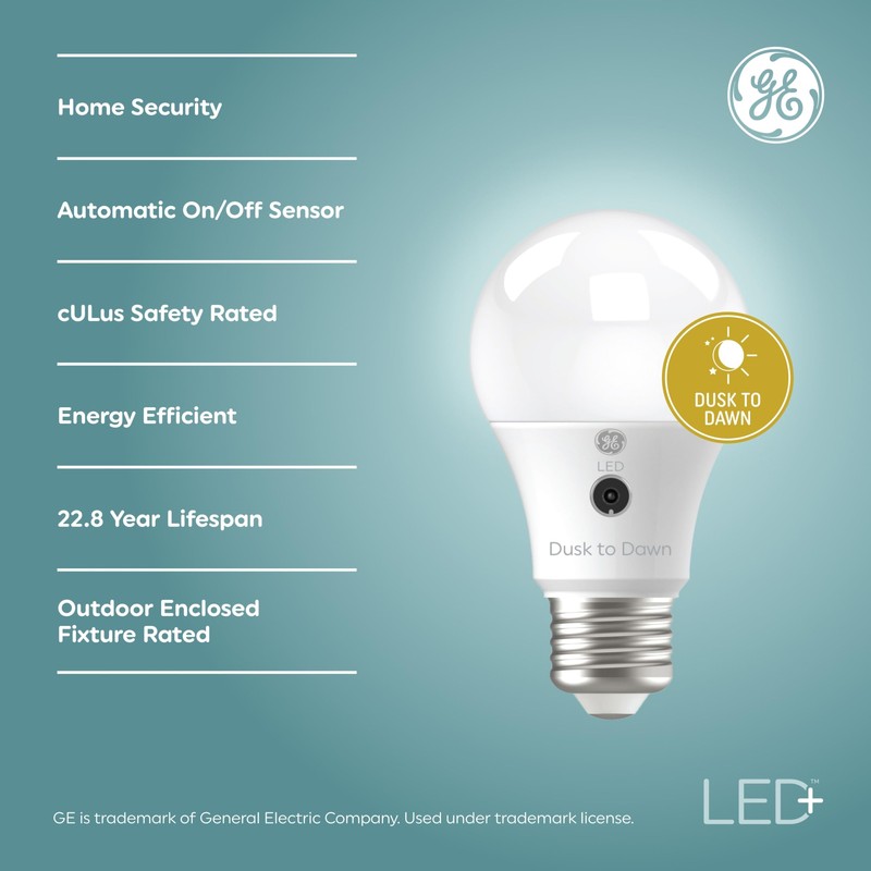 GE LED+ A19 Dusk to Dawn LED Light Bulbs, Automatic