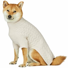 Blueberry Pet Classic Fuzzy Textured Knit Pullover Turtle-Neck Dog Sweater in Dark Olive, Back Length 10", Pack of 1 Clothes for Dogs