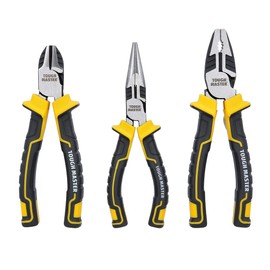 TOUGH MASTER High Leverage Pliers Tool Set 3pcs, 6"150mm Needle Nose Pliers, 6" 150mm Diagonal Cutting Pliers, 7" 175mm Combination Pliers Multi-Purpose Pliers Set 3-in-1 with Soft Handles