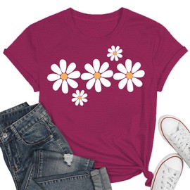 Daisy Shirts for Women Flower Graphics Tee Shirt Wildflower Lover T-Tops
