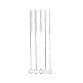 8 Inch Nylon Tube Cleaning Brush Set, Small Sizes (White), 5 Piece Kit, Long Deep Cleaning Brushes with Flexible Handles for Bottles, Straws, Pipes, Keyboards, Glass, Guns and Detailing, Heavy Duty