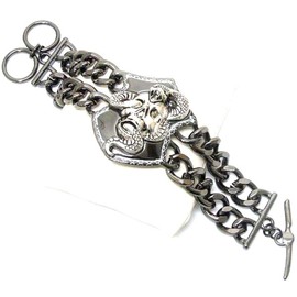 Arras Creations Fashion Trendy Skull and Snake Double Chain Bikers Bracelet for Men Women / AZBRCH001-HEM-BIK