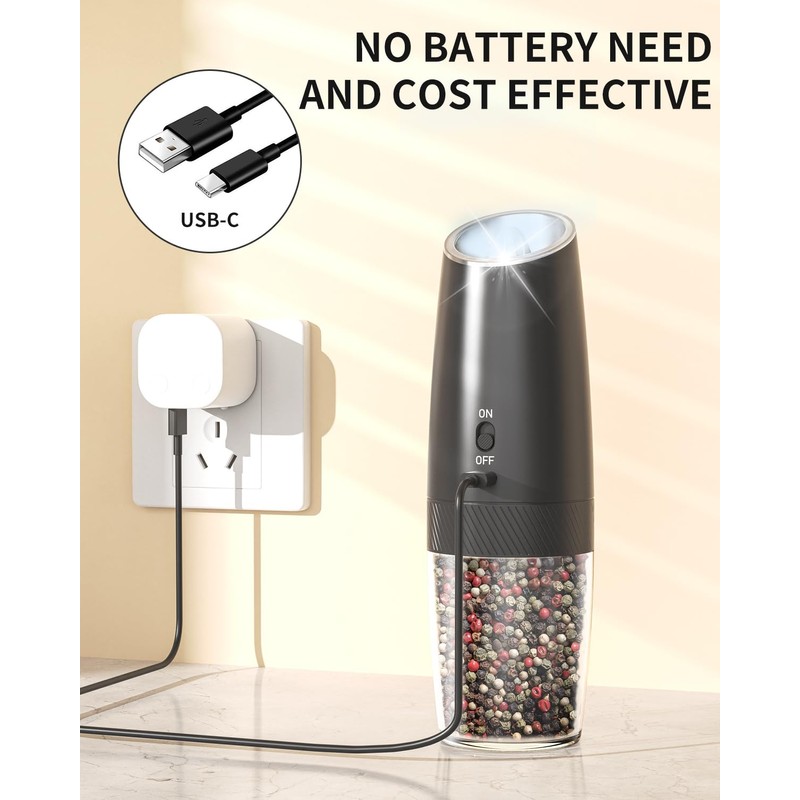 CIRCLE JOY Rechargeable Electric Salt and Pepper Grinder Set Gravity