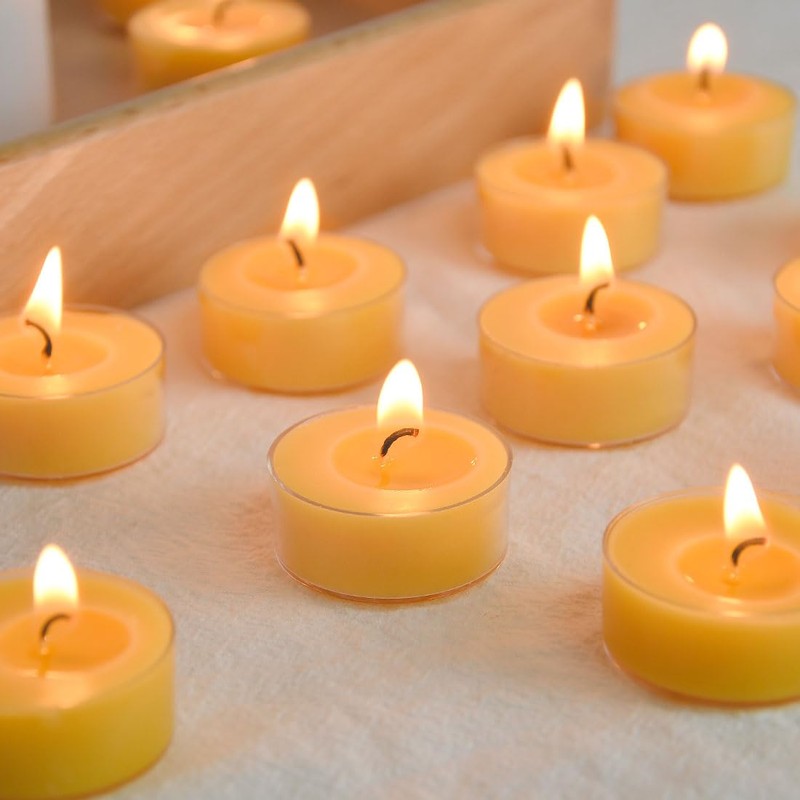 100 Pack Pure Beeswax Tealight Candles | Natural Unscented Beeswax