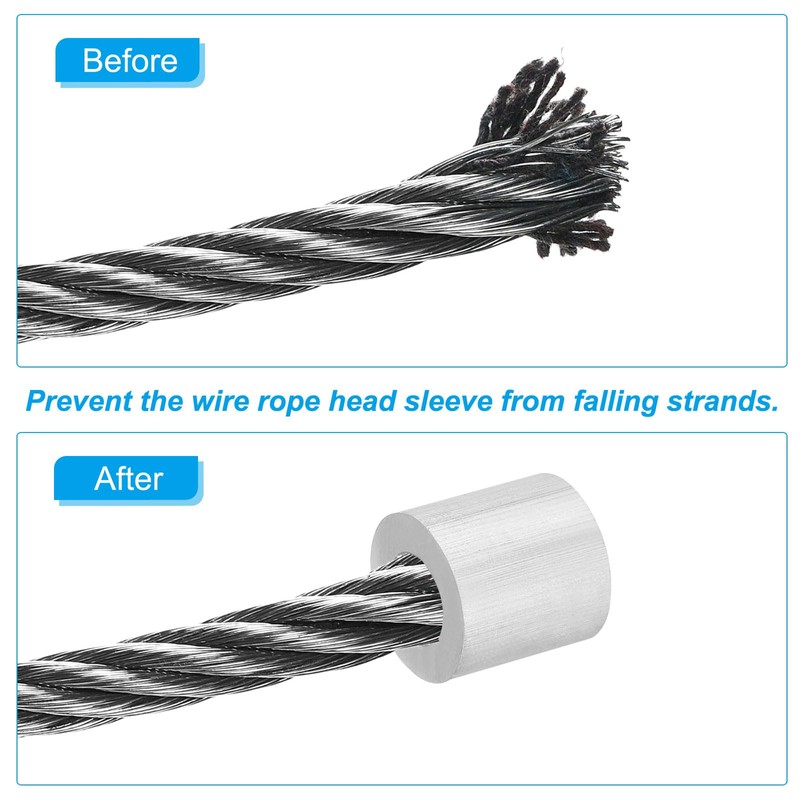 PATIKIL 8 Pcs 8mm Wire Rope Stop Sleeves Aluminum Crimp
