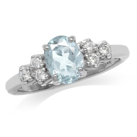 Silvershake 1.02ct. Genuine Blue Aquamarine and White Topaz Gold Plated 925 Sterling Silver Engagement Ring Size 8