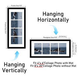 VIOLABBEY 8x20 Collage Picture Frame 2pack,Fits Four 4x6 Photos with Mat or One 8x20 Pictures without Mat for Wall,Picture Frames Collage Wall Decor, 4x6 Picture Frame Collage Black