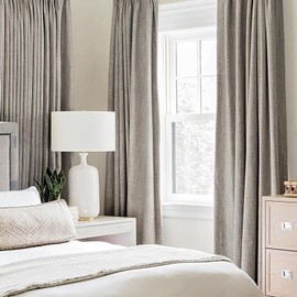 MIULEE 100% Blackout Linen Curtains for Bedroom 52x63 Inches Warm Taupe