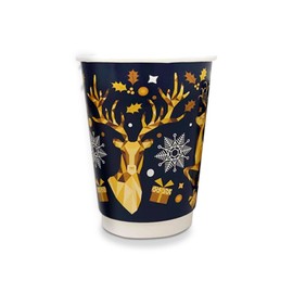 We Can Source It Ltd - 12oz Christmas Paper Coffee Cups - Festive Double Walled Takeaway Cups - 500 Cups with White Lids