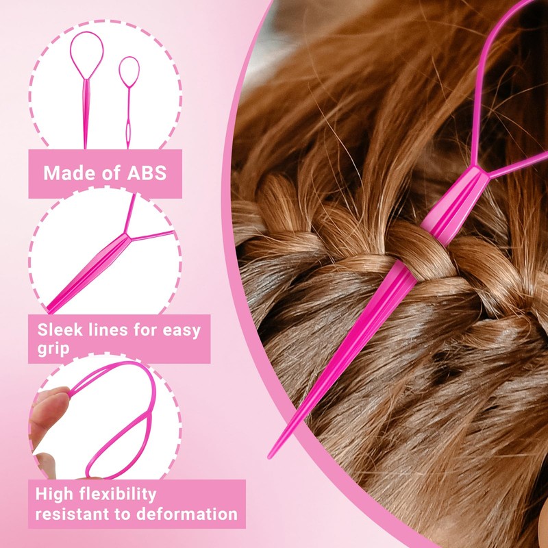 Wosyoodo Topsy Tail Hair Tool, Pink Hair Loop Pull Through