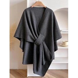 Women's Solid Color Cape, Soft Comfortable Fashion Shawl for All Seasons, Vintage Versatile Accessory for Daily Use, Womenswear:_Dark Gray_one-size
