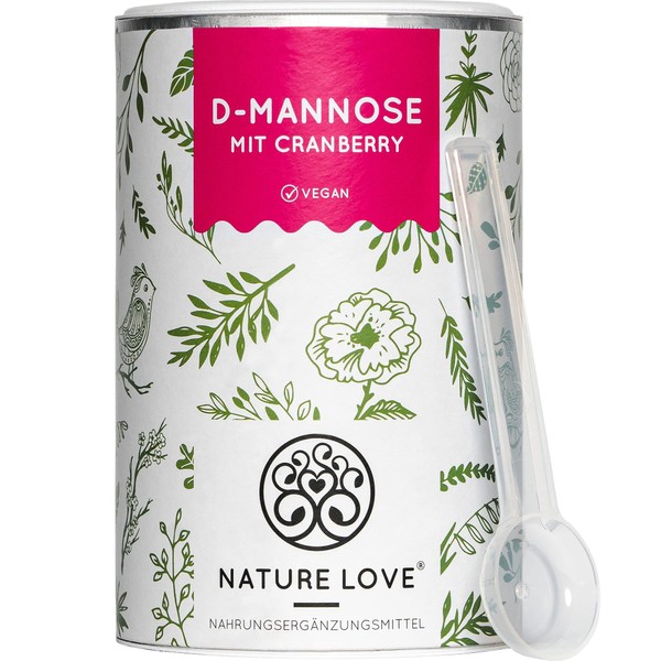 D-Mannose Powder with Cranberry - 250 g Powder for Dissolving in Water - 100 Days Range - with Dosing Spoon - High Dosage, Vegan, Laboratory Tested and Produced in Germany