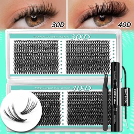 USA Ready to Ship Large Capacity 800pcs Lash Cluster Book Mixed 30D 40D Diy Lash Kit 8-16mm Eyelash Segment With Bond and SealFalse Eyelashes Style: 3040D800pkLK--800pcs