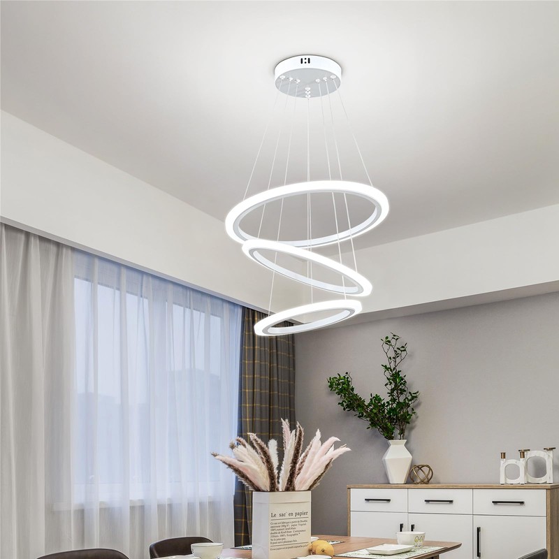 O'NEELDY Modern LED Chandeliers White Pendant Light Fixture 3 Ring