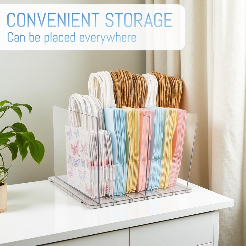 NUOLUTH Gift Bag Storage Organizer:Acrylic Reusable Bag Organizer, Adjustable Shelf