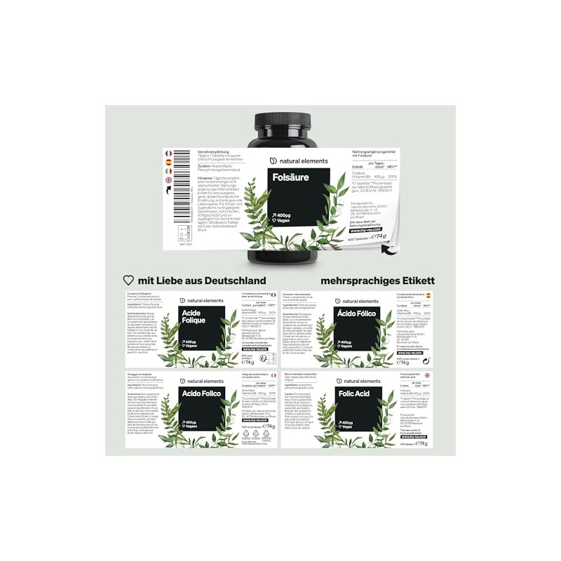 natural elements Folic Acid - 400 Tablets - 400 mcg