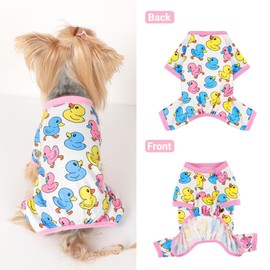 Dog Pajamas Small Sized Dogs Stretchable Summer Dog Clothes Pjs 4 Legs Girl Boy Cute Soft Puppy Outfits Doggie Cat Jammies Jumpsuit Sleeper for Pet (Duck, X-Small)