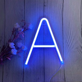 ENUOLI Blue Neon Letter Sign Neon Words Battery/USB Powered LED Alphabet Neon Art Lights Wall Decor Light up Words for Wedding Birthday Party Christmas Home Bar Decoration (A)