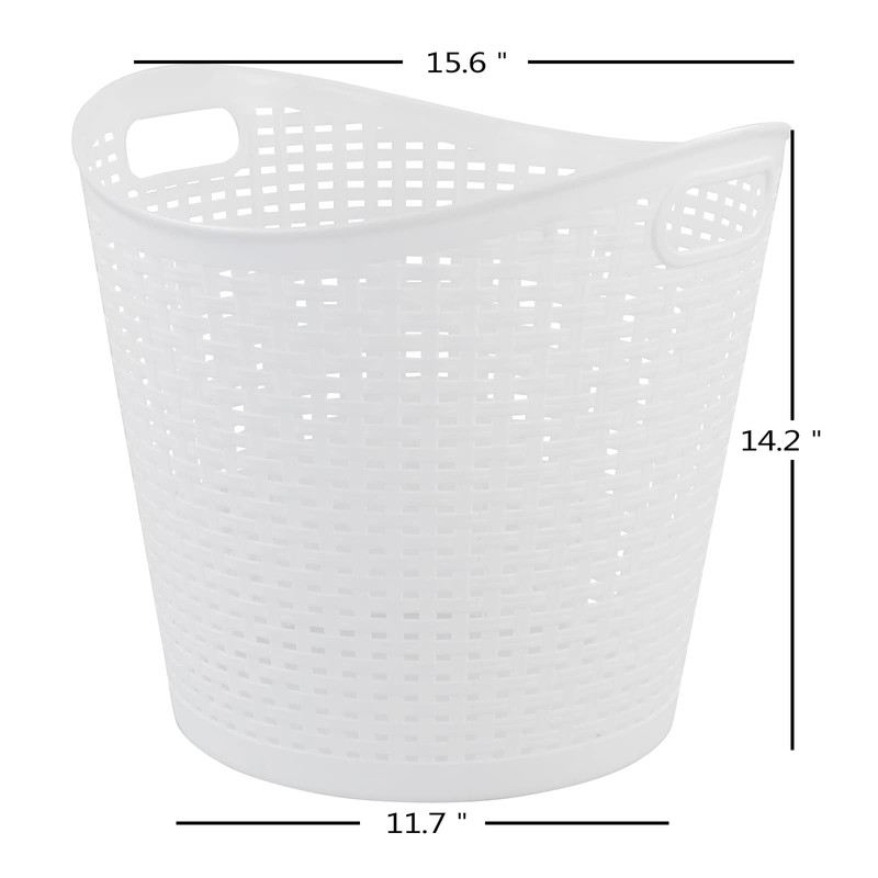 Dehouse Round Plastic Laundry Baskets, White Clothes Hamper, Pack of