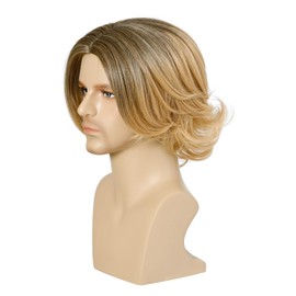 Men Short Blonde Wig Middle Parting Blond Layered Hair for Cosplay Costume
