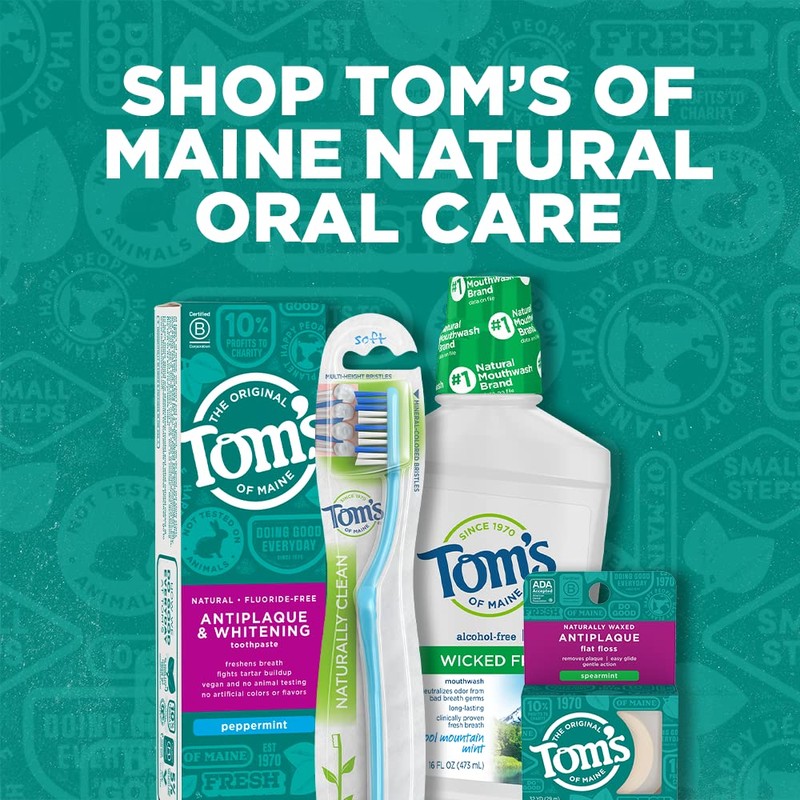 Tom's of Maine Naturally Waxed Antiplaque Flat Dental Floss, Spearmint,