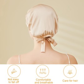 UEIOAVL Duschhauben, 1 Stück Maulbeerseide-Schlafmütze Duschhaube zum Binden Haarpflege-Schlafmütze mit elastischem Kordelzug schützende Haar-Schlafmütze für Frauen und Mädchen (Gold)