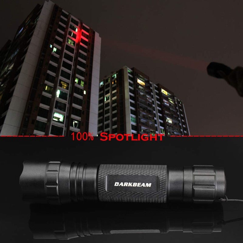 DARKBEAM Red Light Flashlight Tactical LED Rechargeable, Zoomable Portable Handheld