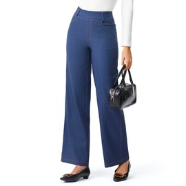 AFITNE Women's Wide Leg Jeans High Waisted Stretchy Pull On Jeans Trendy Straight Casual Tummy Control Denim Pants 31" Medium Blue M