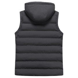 Chrisuno Mens Quilted Vest Puffy Men Fall Outerwear Men's Outdoor Winter Warm Puffer Padded Hooded Sleeveless Jacket Dark Grey XL