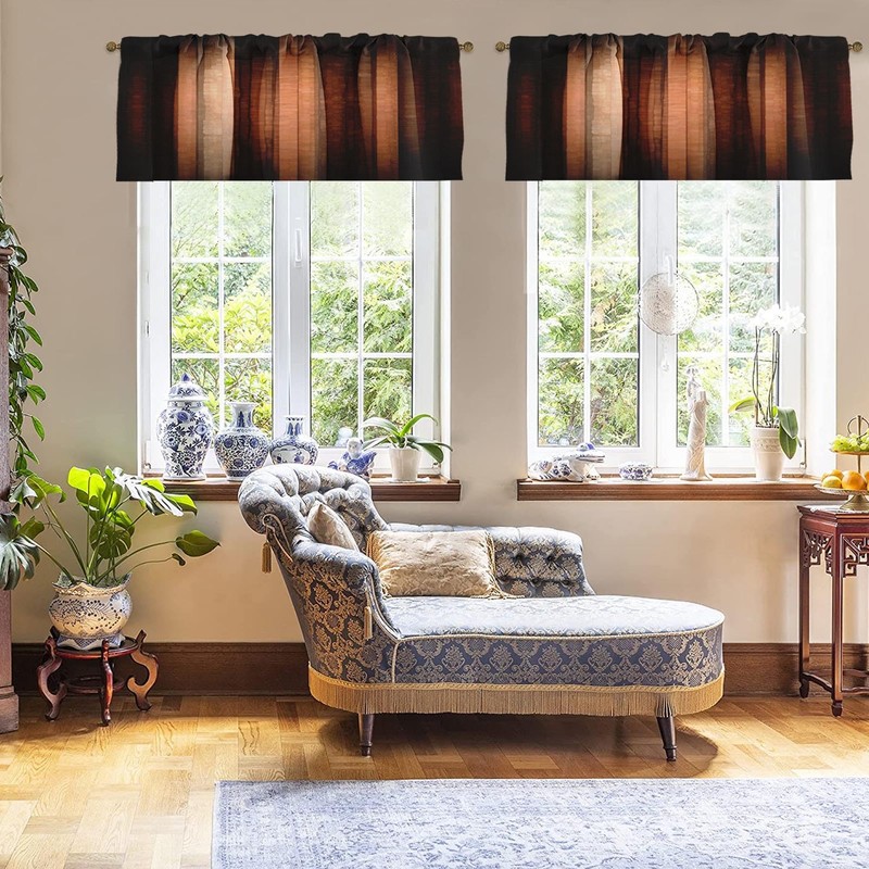 Emvency 2 Pack Valances Window Treatments, Orange Copper Vintage Stripe